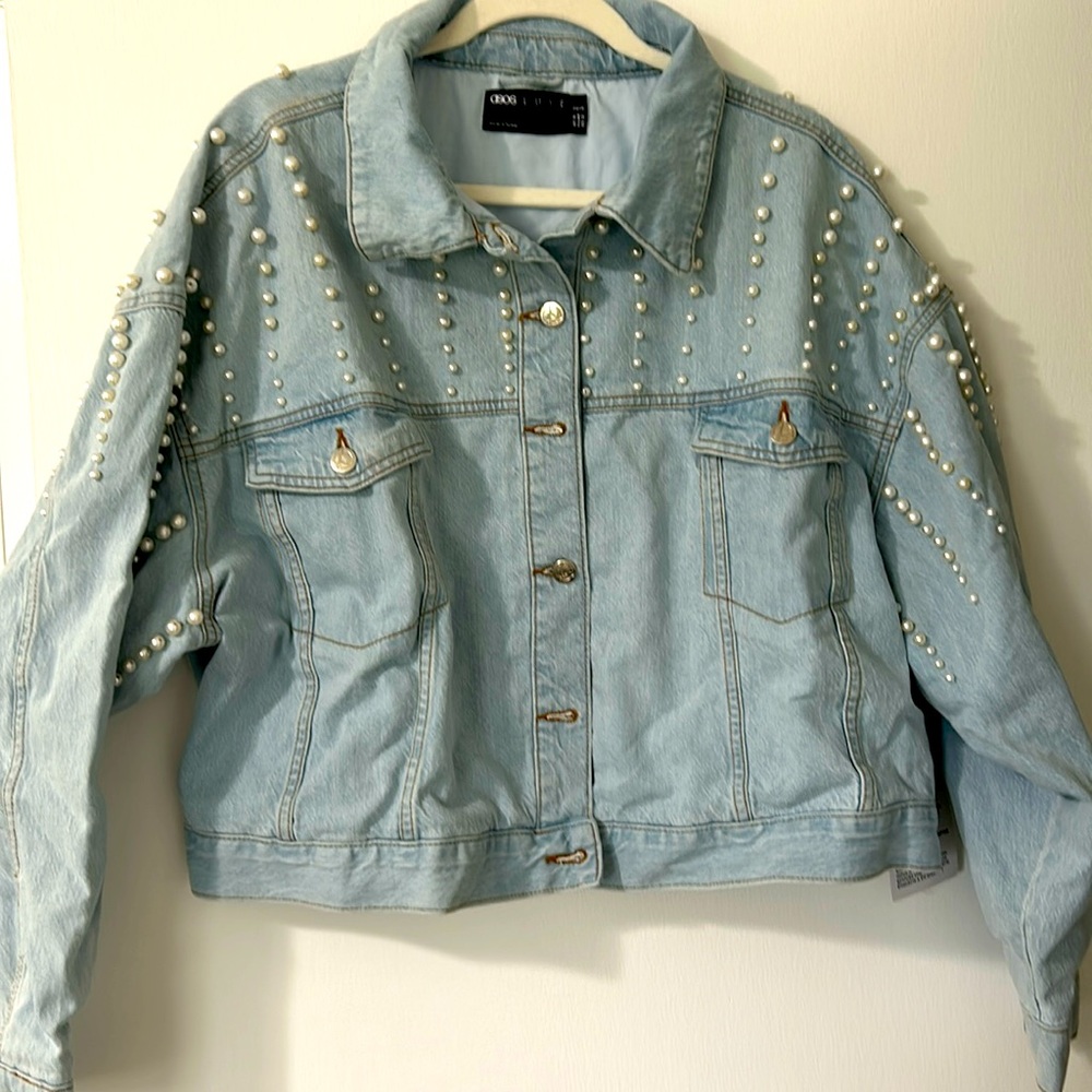 ASOS cropped oversized jacket with pearl detail